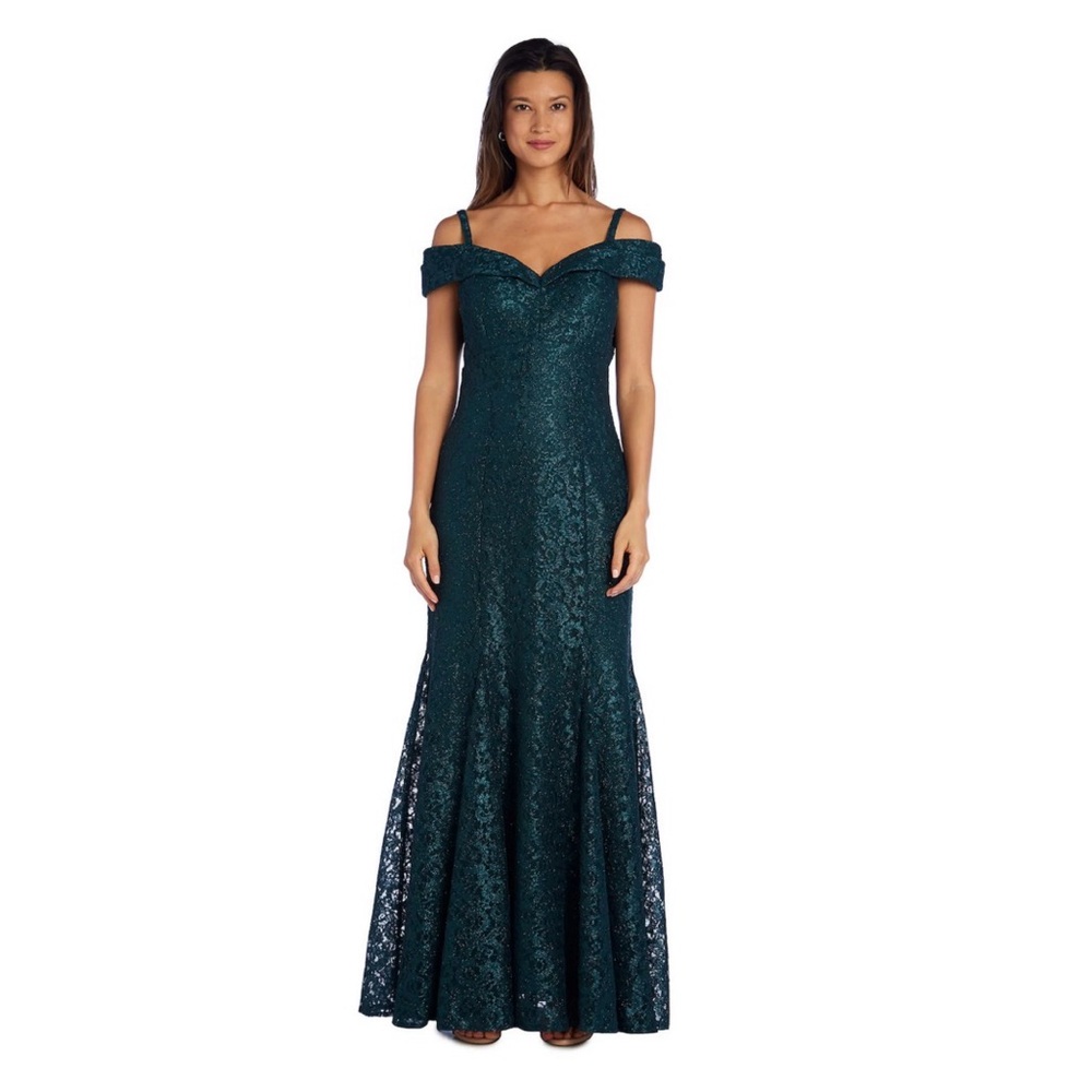 R&M Richards Long Empire Waist Off the Shoulder Dress Mermaid Bottom size 12